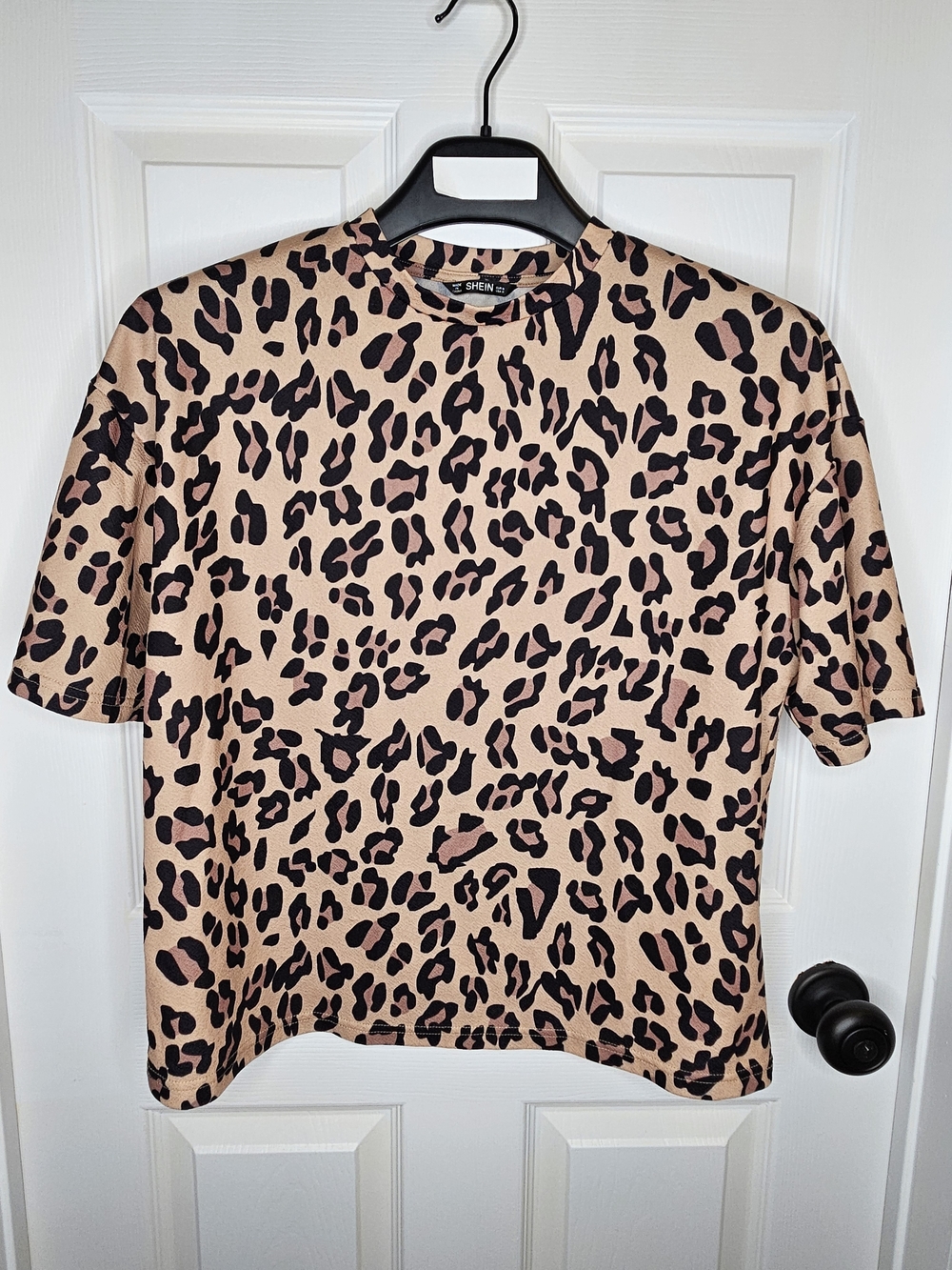 NWOT Leopard Print Boxy Top Short Sleeve Brown Black Women's Size M